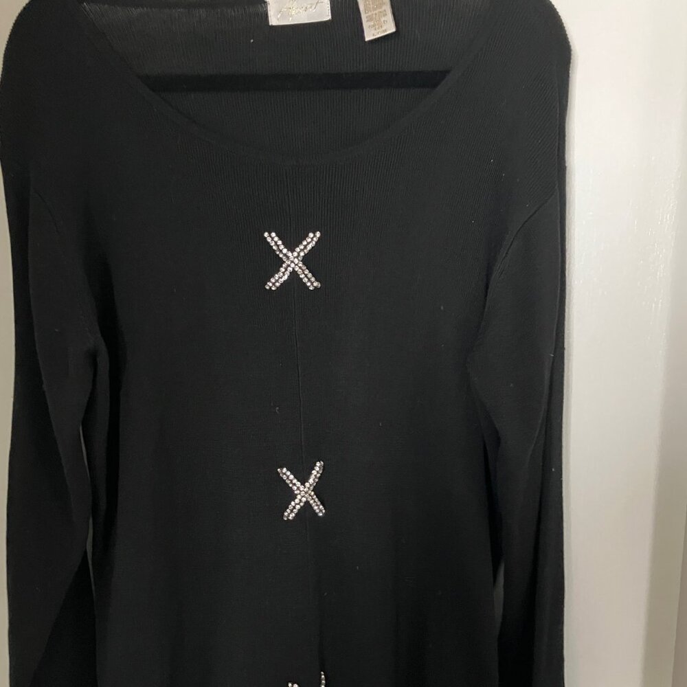 NEW APART BLACK RHINESTONE  SILK TUNIC SWEATER SIZE XL